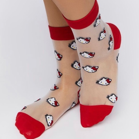 Sanrio Accessories - Cathy Sanrio Hello Kitty See-Through Red Mesh Socks